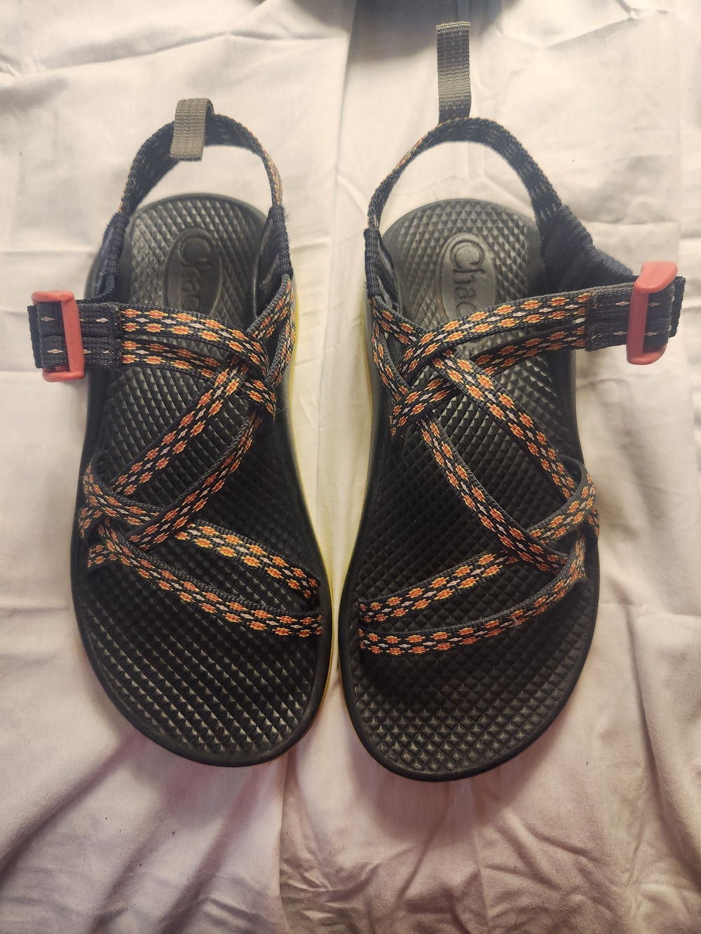 Chaco Kids Black Sandals with Orange Accent Straps Unisex 2
